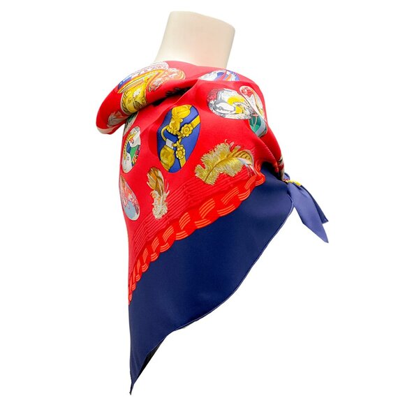 Hermes Red / Navy Blue Multi Couvee d'Hermes Square Silk Twill Scarf - Picture 2 of 13